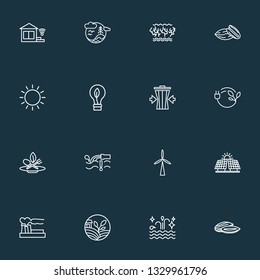 World icons line style set with alternative energy, clean water, almond and other house elements. Isolated vector illustration world icons.