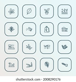 World icons line style set with willow leaf, lavender, air pollution and other tropical branch elements. Isolated vector illustration world icons.