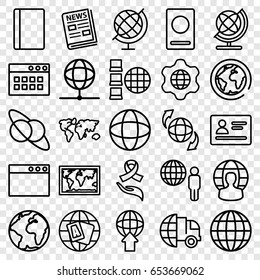 World icons set. set of 25 world outline icons such as passport, globe, qround the globe, ribbon on hand, news, international delivery, world map, planet and satellite, planet
