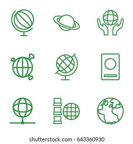 World icons set. set of 9 world outline icons such as passport, globe, holding globe, planet