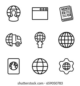 World icons set. set of 9 world outline icons such as news, globe in gear, globe, passport, international delivery