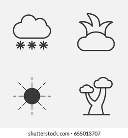 World Icons Set. Collection Of Bush, Snowstorm, Sun And Other Elements. Also Includes Symbols Such As Cloud, Bush, Shrub.