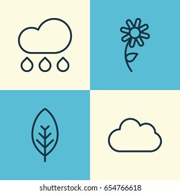 World Icons Set. Collection Of Cloud, Sunflower, Tree Leaf And Other Elements. Also Includes Symbols Such As Rain, Weather, Cloud.