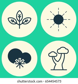 World Icons Set. Collection Of Cold Climate, Sprout, Oak And Other Elements. Also Includes Symbols Such As Wood, Sun, Weather.