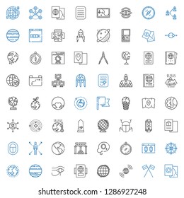 world icons set. Collection of world with map, flags, earth grid, worldwide, passport, egypt, jupiter, ozone layer, compass, browser, ozone. Editable and scalable world icons.