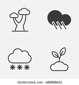 World Icons Set. Collection Of Plant, Snowstorm, Oak And Other Elements. Also Includes Symbols Such As Tree, Cloud, Cloudburst.