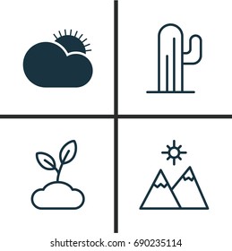 World Icons Set. Collection Of Plant, Sunny Weather, Cactus And Other Elements. Also Includes Symbols Such As Weather, Plant, Gardening.