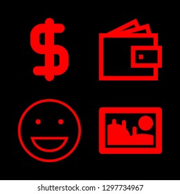 world icons set with dollar currency symbol, wallet and landscape picture vector set