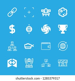 world icons set with exchanging data, satellite and trophy cup black shape vector set