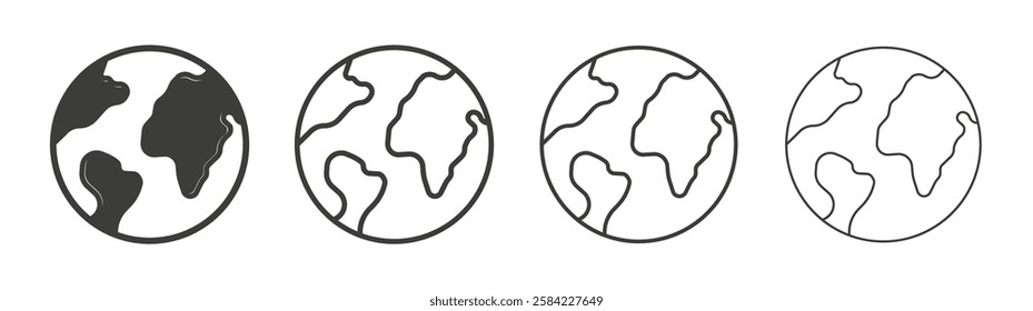 World icons set. Liner outlined and flat black color