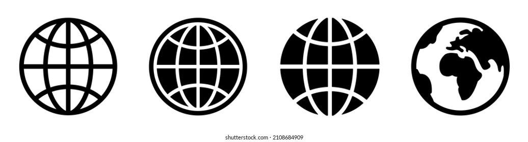 Conjunto de iconos del mundo. Colección de íconos del planeta Tierra. Globos con símbolo de mapas del mundo. Línea de forma de globo y estilo de elat - vector de stock.