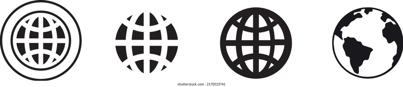 Conjunto de iconos del mundo. Colección de íconos del planeta Tierra. Globos con símbolo de mapas del mundo. Línea de forma de globo y estilo de cuero 