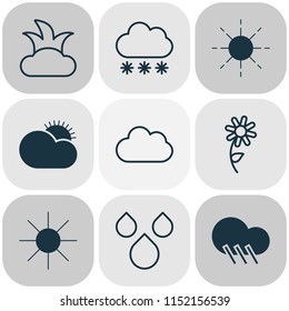 World icons set with rain, sun, raindrop and other water drops elements. Isolated vector illustration world icons.