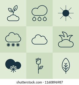 World icons set with sun, sprout, foliage and other plant elements. Isolated vector illustration world icons.