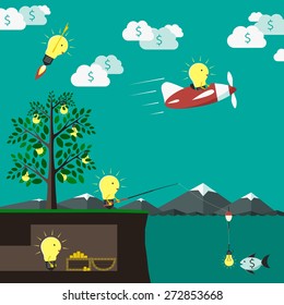 World of ideas. Idea, creativity, money, progress, investment, innovation and success concept. EPS 10 vector illustration, no transparency