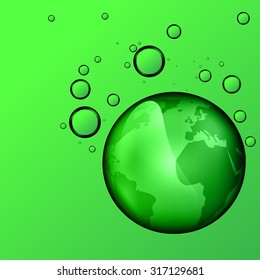 world illustration with water bubbles on the green background
