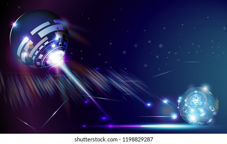 World of imagination to hi-tech digital technology in dark blue background, Abstract space background with 3D digital light effect, Object of imaginary world in cyberspace, Vector illustration.