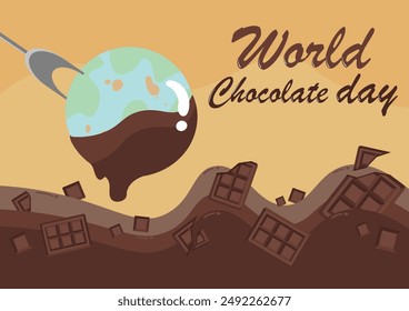 The world is immersed in chocolate. illustration. Vector.