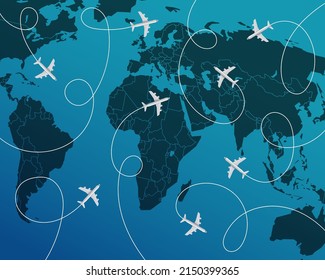 World immigration concept with aircrafts. Vector illustration
