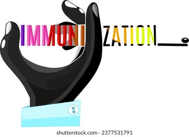 World Immunization day logo with illustration of hand press syringe to inject