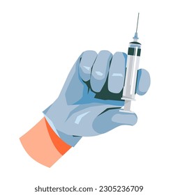 World Immunization. Hand with syringe. Syringe with vaccine. Cartoon vector flat illustration.