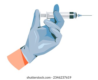 World Immunization. Hand with syringe. Syringe with vaccine. Cartoon vector flat illustration.