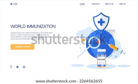 World immunization illlustration against flu. Covid vaccine concept. Medical shield with vaccine and syringe. 