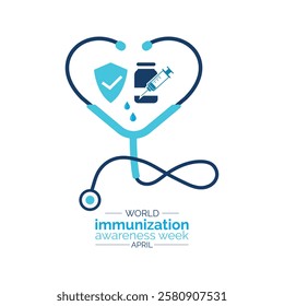 World Immunization Week is an annual global event celebrated every last week of April to highlight the importance of vaccines in protecting people. Stethoscope and Earth, syringe, vaccine.Vector eps10