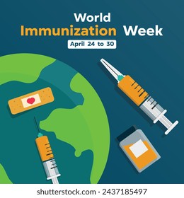 World Immunization Week. Earth, syringe, vaccine and bandage. Great for cards, banners, posters, social media and more. 