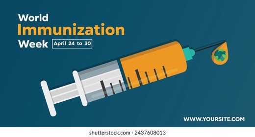 World Immunization Week. Earth, syringe and earth. Great for cards, banners, posters, social media and more. Blue background.