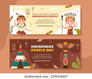 World Indigenous Peoples Day Horizontal Banner Template Hand Drawn Cartoon Flat Illustration