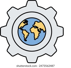 world industrial day concept, Globe and Gear encapsulated vector outline design, Industrial Equipment Symbol, 1st of May Sign, International Workers Day stock illustration