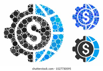 World industry finances composition of small circles in variable sizes and color tints, based on world industry finances icon. Vector small circles are combined into blue illustration.