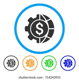 World Industry Finances icon. Vector illustration style is a flat iconic world industry finances gray rounded symbol inside light blue circle with black, green, blue, yellow color variants.