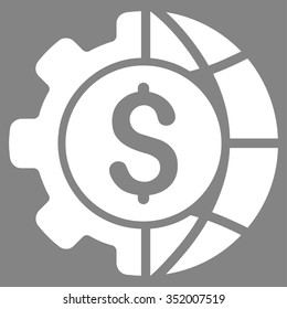 World Industry Finances vector icon. Style is flat symbol, white color, rounded angles, gray background.