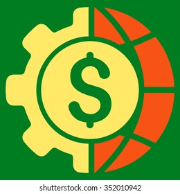 World Industry Finances vector icon. Style is bicolor flat symbol, orange and yellow colors, rounded angles, green background.