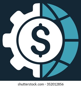 World Industry Finances vector icon. Style is bicolor flat symbol, blue and white colors, rounded angles, dark blue background.