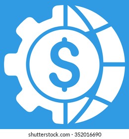 World Industry Finances vector icon. Style is flat symbol, white color, rounded angles, blue background.