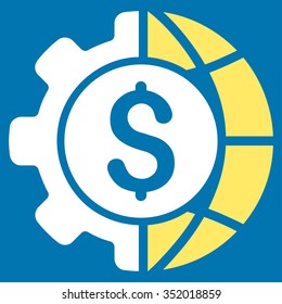 World Industry Finances vector icon. Style is bicolor flat symbol, yellow and white colors, rounded angles, blue background.