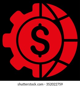 World Industry Finances vector icon. Style is flat symbol, red color, rounded angles, black background.