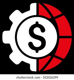 World Industry Finances vector icon. Style is bicolor flat symbol, red and white colors, rounded angles, black background.