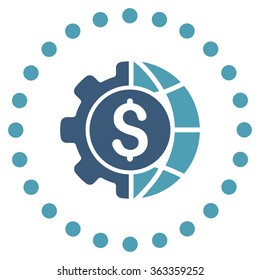 World Industry Finances vector icon. Style is bicolor flat circled symbol, cyan and blue colors, rounded angles, white background.