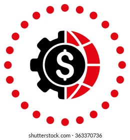 World Industry Finances vector icon. Style is bicolor flat circled symbol, intensive red and black colors, rounded angles, white background.
