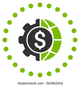 World Industry Finances vector icon. Style is bicolor flat circled symbol, eco green and gray colors, rounded angles, white background.