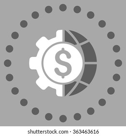 World Industry Finances vector icon. Style is bicolor flat circled symbol, dark gray and white colors, rounded angles, silver background.