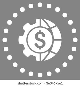 World Industry Finances vector icon. Style is flat circled symbol, white color, rounded angles, gray background.