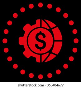 World Industry Finances vector icon. Style is flat circled symbol, red color, rounded angles, black background.