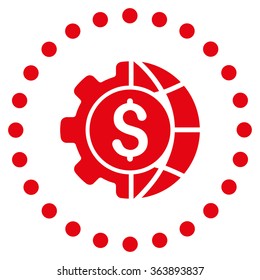 World Industry Finances vector icon. Style is flat circled symbol, red color, rounded angles, white background.