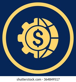 World Industry Finances vector icon. Style is flat circled symbol, yellow color, rounded angles, blue background.