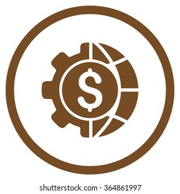 World Industry Finances vector icon. Style is flat circled symbol, brown color, rounded angles, white background.